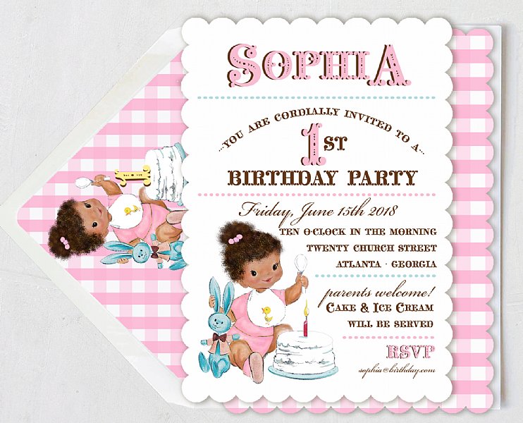 Vintage First Birthday Girl Invitation