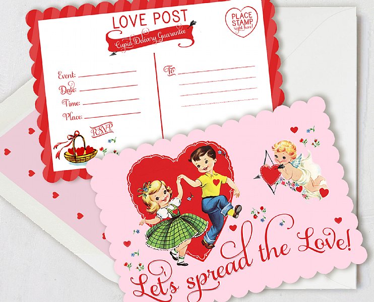 Vintage Valentine Fill-in-the-Blank Invitation Set