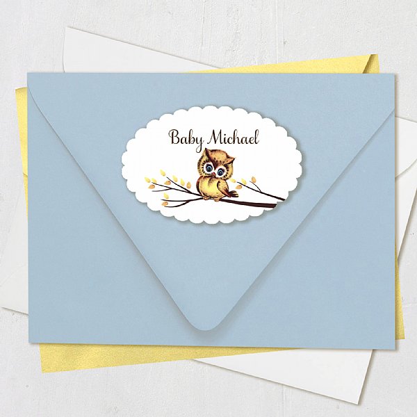 Little Birdie Scallop Oval Stickers