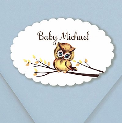 Little Birdie Scallop Oval Stickers