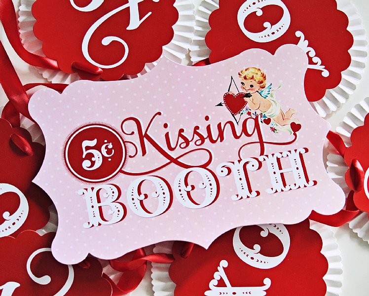 Vintage Valentine Kissing Booth Large Sign