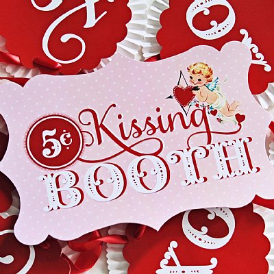 Vintage Valentine Kissing Booth Large Sign