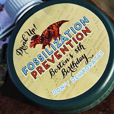 Dinosaur Water "Fossilization Prevention!" Labels