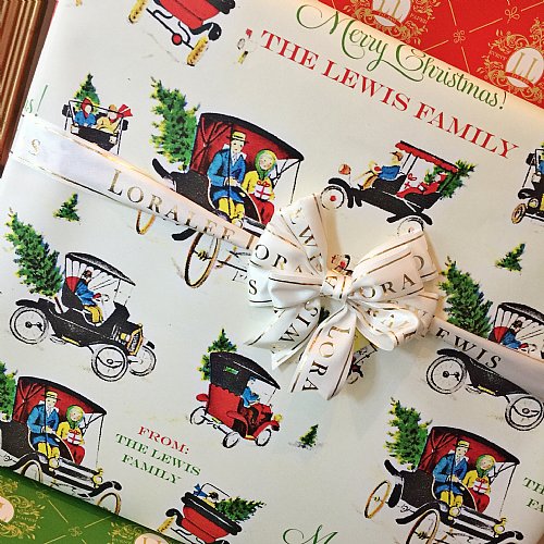 Vintage Christmas Driving Personalized Gift Wrap (Fair Skin Version)