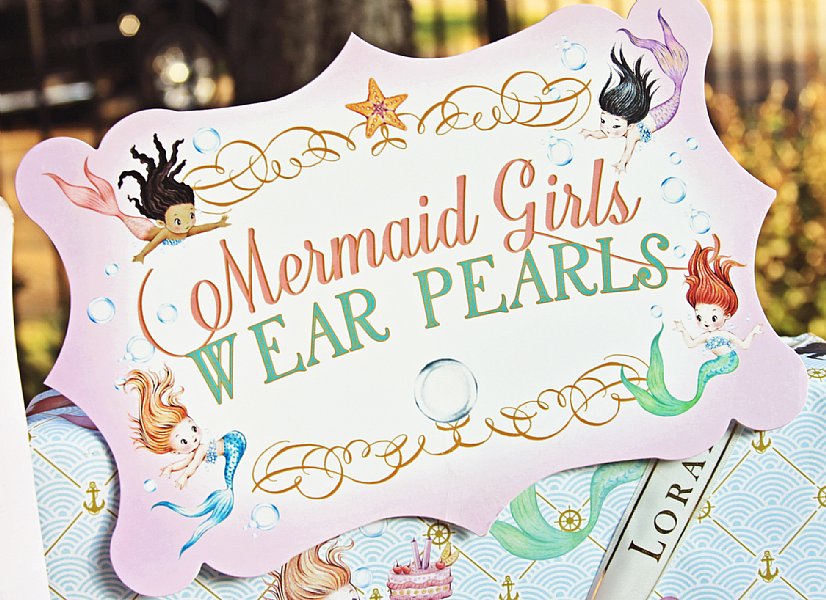 Mermaid Pearls 10" Die Cut Sign