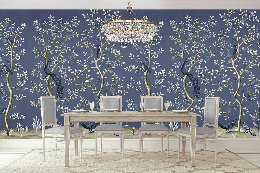 Birds of Happiness Mural Wallpaper (Blue)