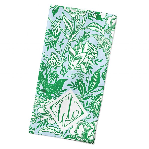 Monogrammed Meadow Bird Batik Dinner Napkins, Set of 4 