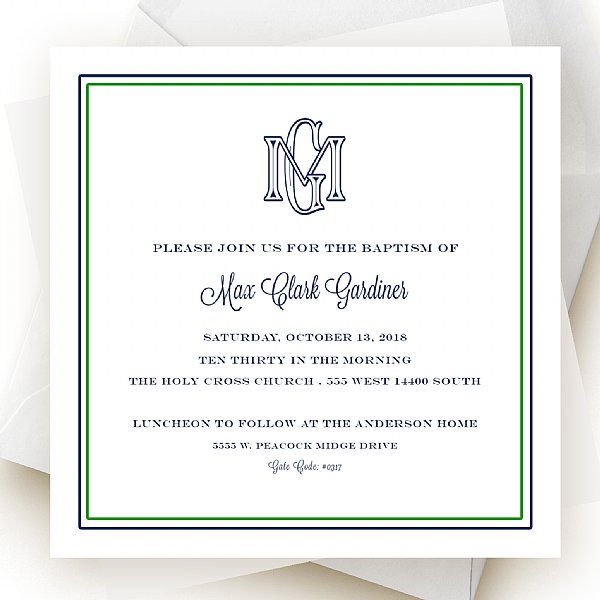 Classic Monogram in Green and Navy Invitation Set