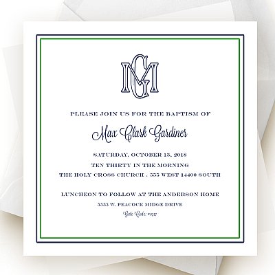 Classic Monogram in Green and Navy Invitation Set
