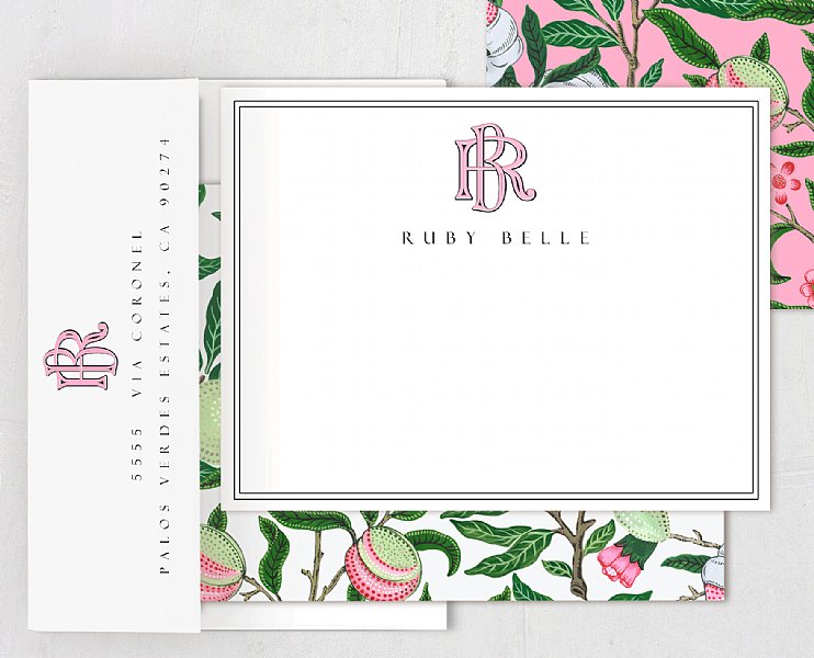 Monogram Jacobean Pink Stationery Set