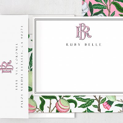 Monogram Jacobean Pink Stationery Set