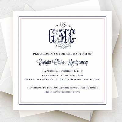 Classic Monogram in Pink and Navy Invitation Set
