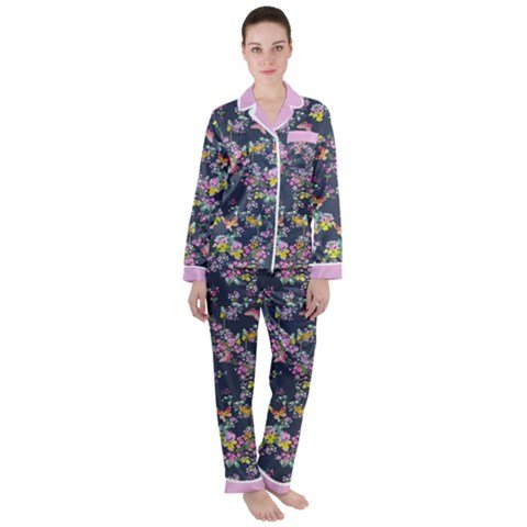 Satin PJ Set in Butterfly Midnight Chintz