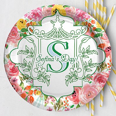 Personalized Pagoda Floral Paper 9" Dinner Plates