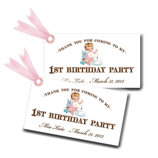 Vintage First Birthday Girl Favor Tags