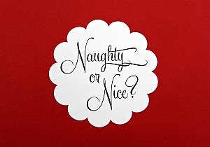 Naughty or Nice Scallop Round Stickers