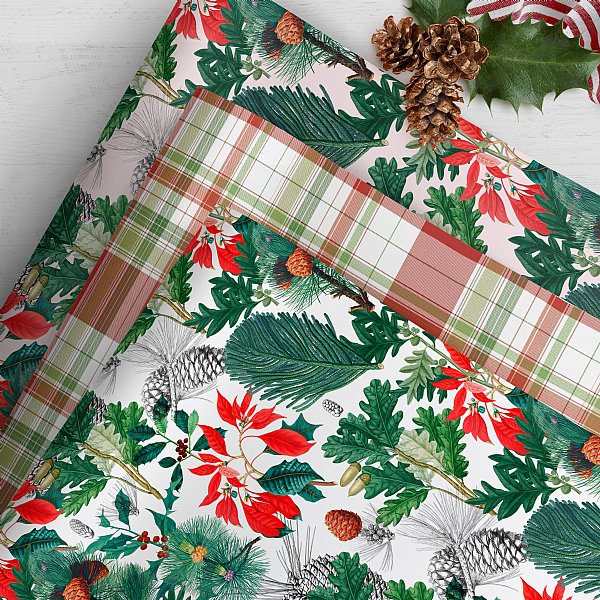 Poinsettia Pine Gift Wrap