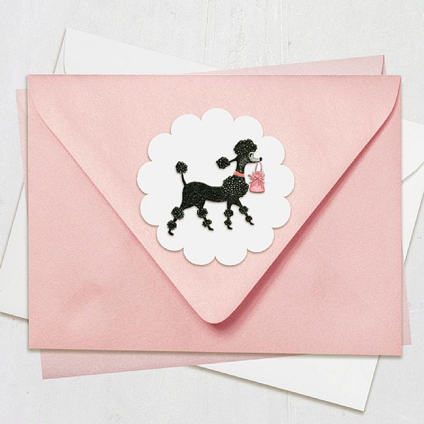 Parisian Poodle Scallop Round Stickers