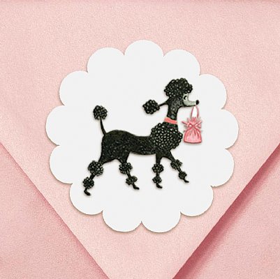 Parisian Poodle Scallop Round Stickers