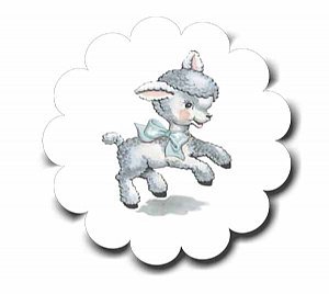 Vintage Little Lamb (Blue) Scallop Round Stickers