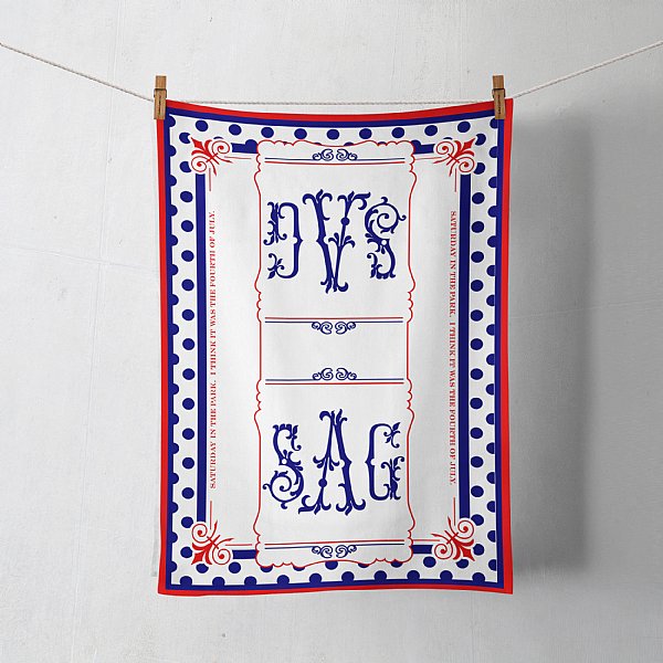 Monogram Red White & Blue Tea Towel