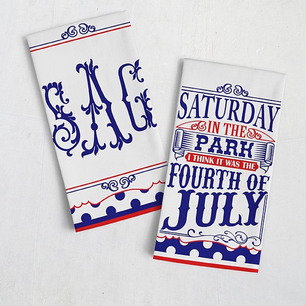 Monogram Red White & Blue Tea Towel