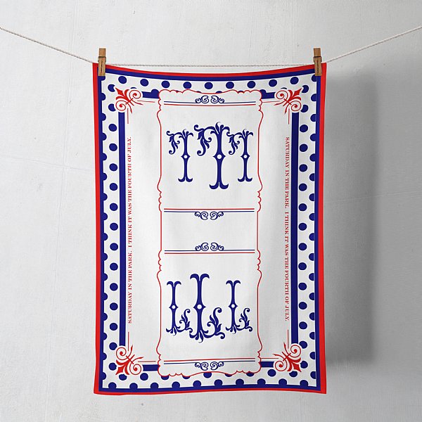 Monogram Red White & Blue Tea Towel