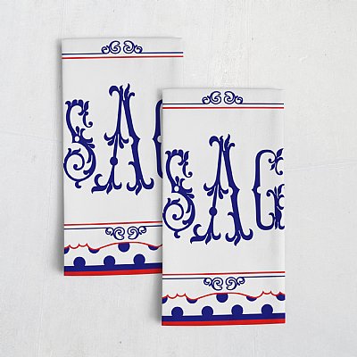 Monogram Red White & Blue Tea Towel