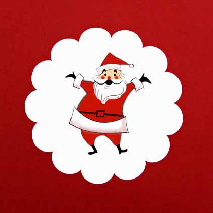 Retro Santa Scallop Round Stickers