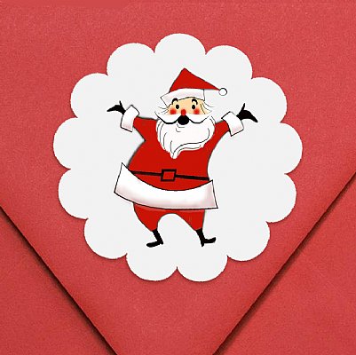 Retro Santa Scallop Round Stickers