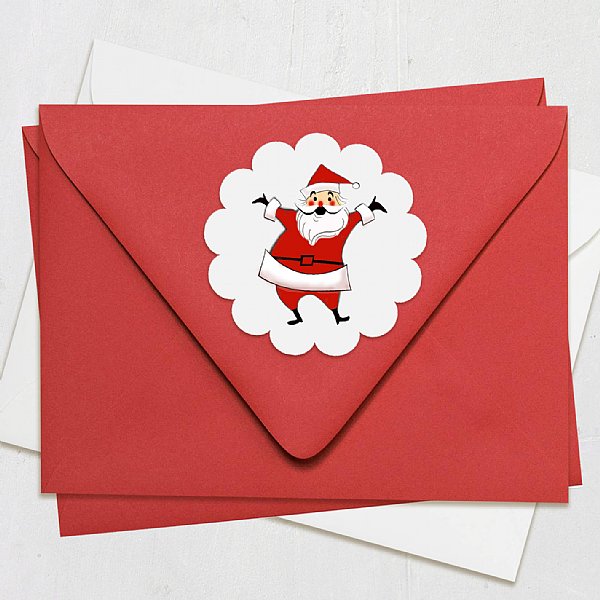 Retro Santa Scallop Round Stickers