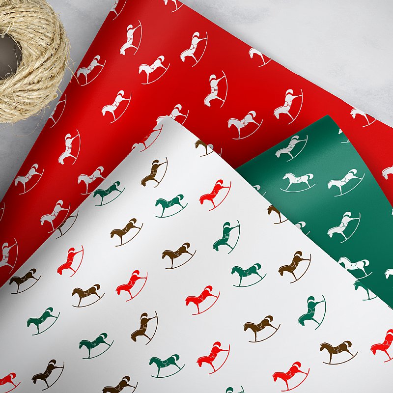 Baby Rocking Horse Gift Wrap Holiday Christmas Collection
