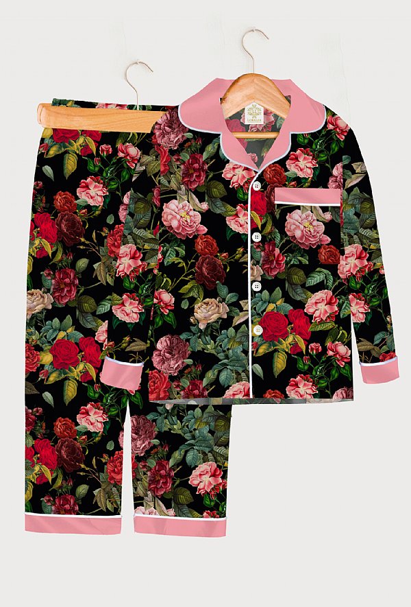 Satin PJ Set in Rose Garden Romance