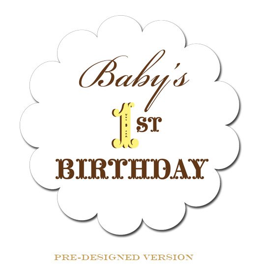 Vintage First Birthday Scallop Round Stickers