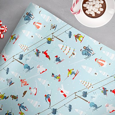 Ski Lift Blue Gift Wrap