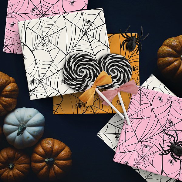 Spider Web Orange Wrapping Paper