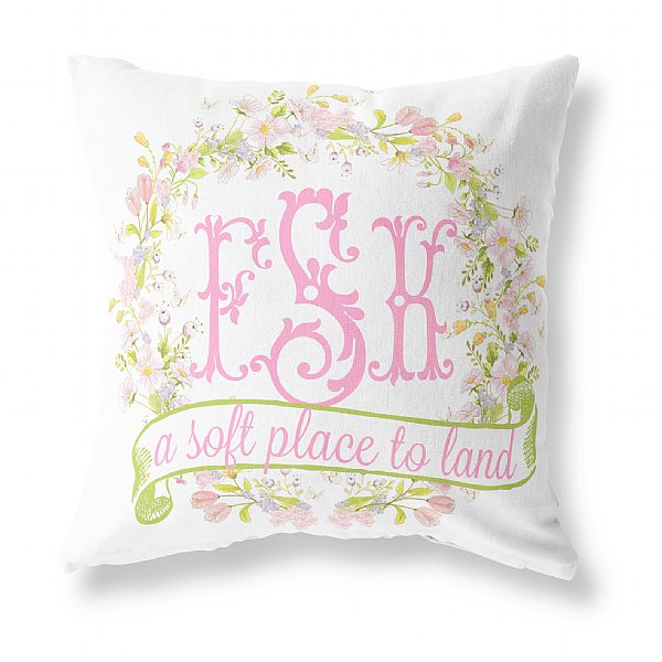 Monogram Spring Blooms Pillow