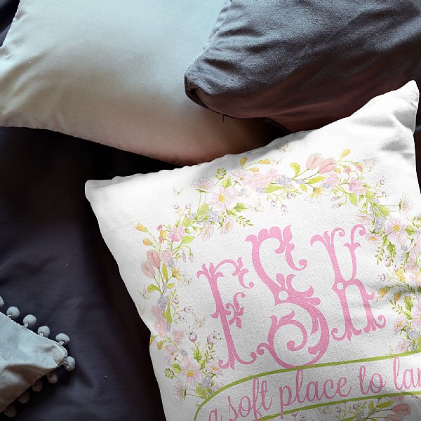 Monogram Spring Blooms Pillow