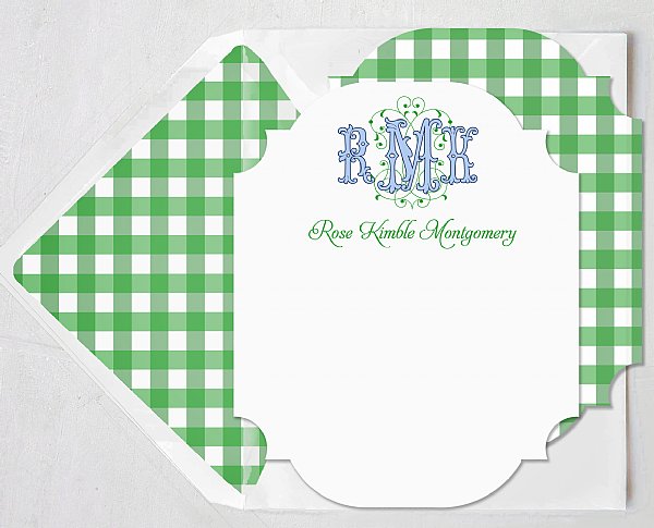 Ms. Montgomery Monogram Stationery Set (Green & Blue)