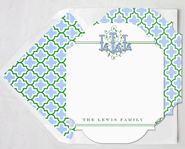 Ms. Banks Monogram Stationery Set (Blue & Green)