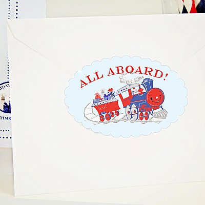 Train Scalloped Oval Stickers