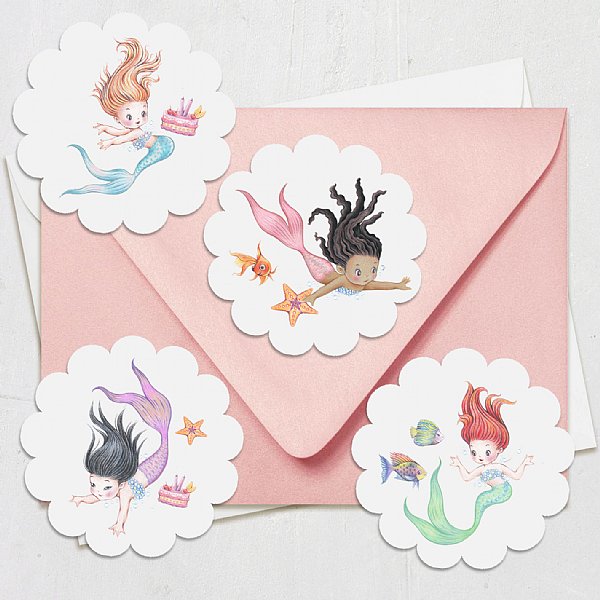 Mermaid Scalloped Circle Stickers