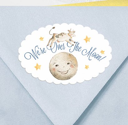 Nursery Rhyme "Over The Moon" Scallop Oval Stickers