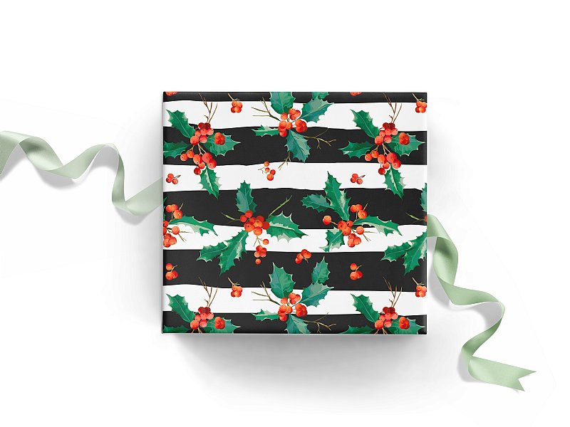 Stripes and Holly Gift Wrap