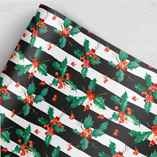 Stripes and Holly Gift Wrap