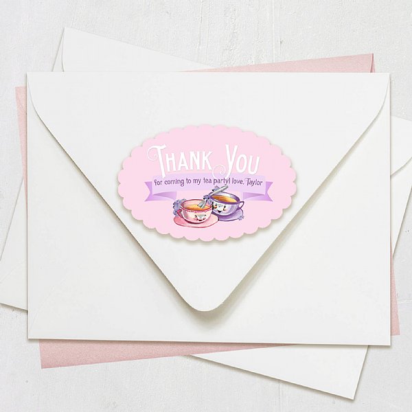 Tea Party Scallop Oval Stickers 