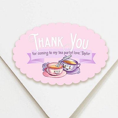 Tea Party Scallop Oval Stickers 