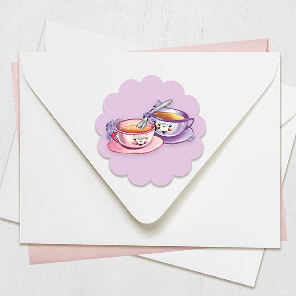 Tea Party Scallop Circle Stickers