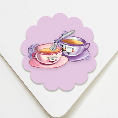 Tea Party Scallop Circle Stickers
