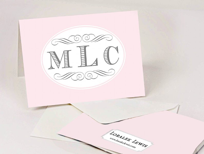 Pink Blessing Monogram Thank you Notes